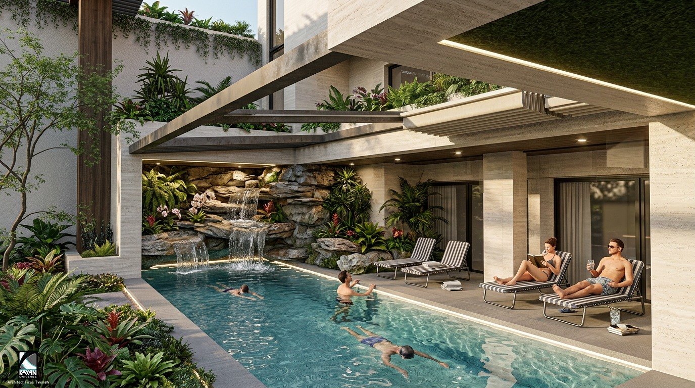 Villa landscape, pool, Kara'a Brothers